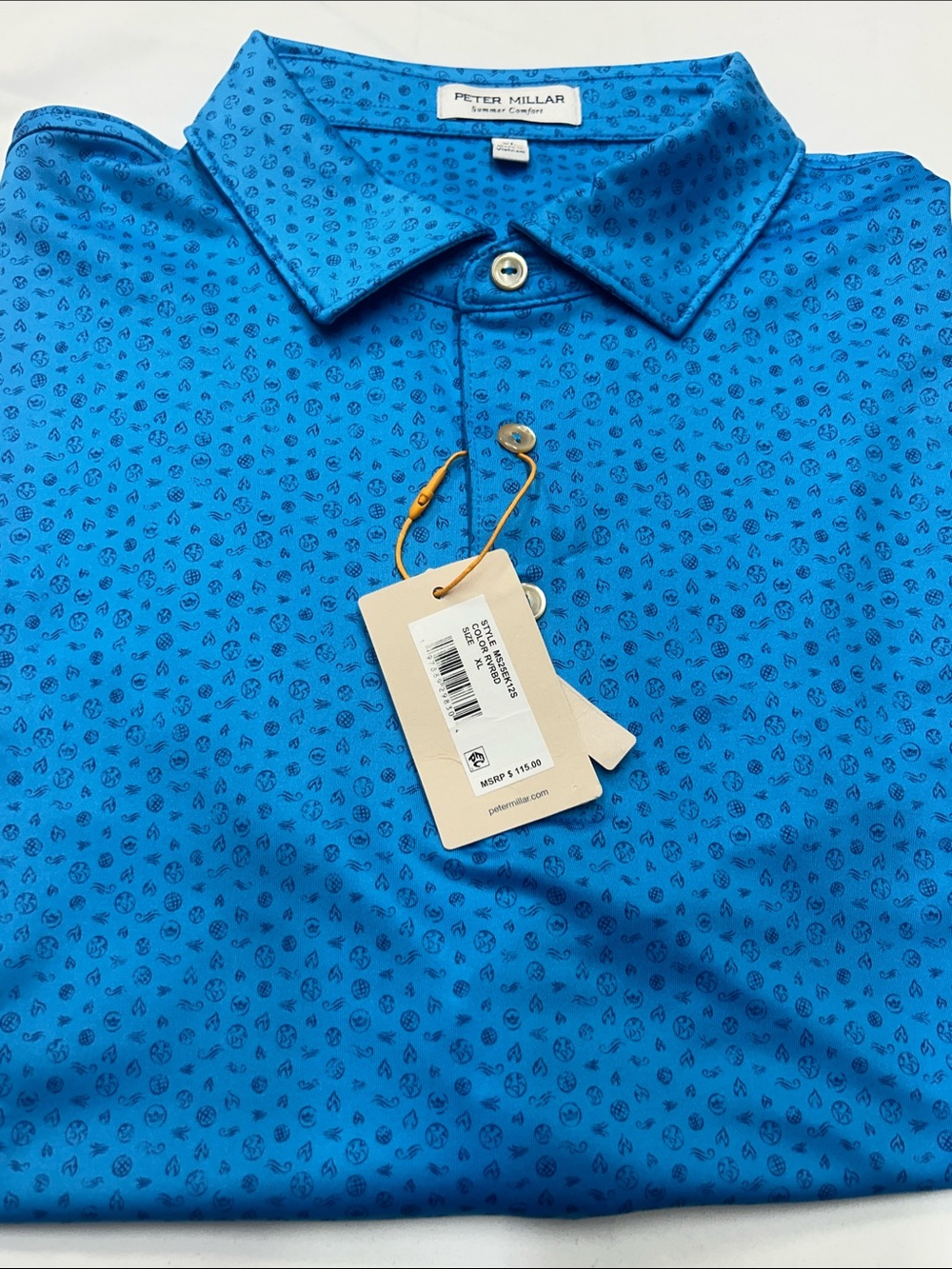 Peter Millar Men’s Bright Blue Micro-Pattern Polo